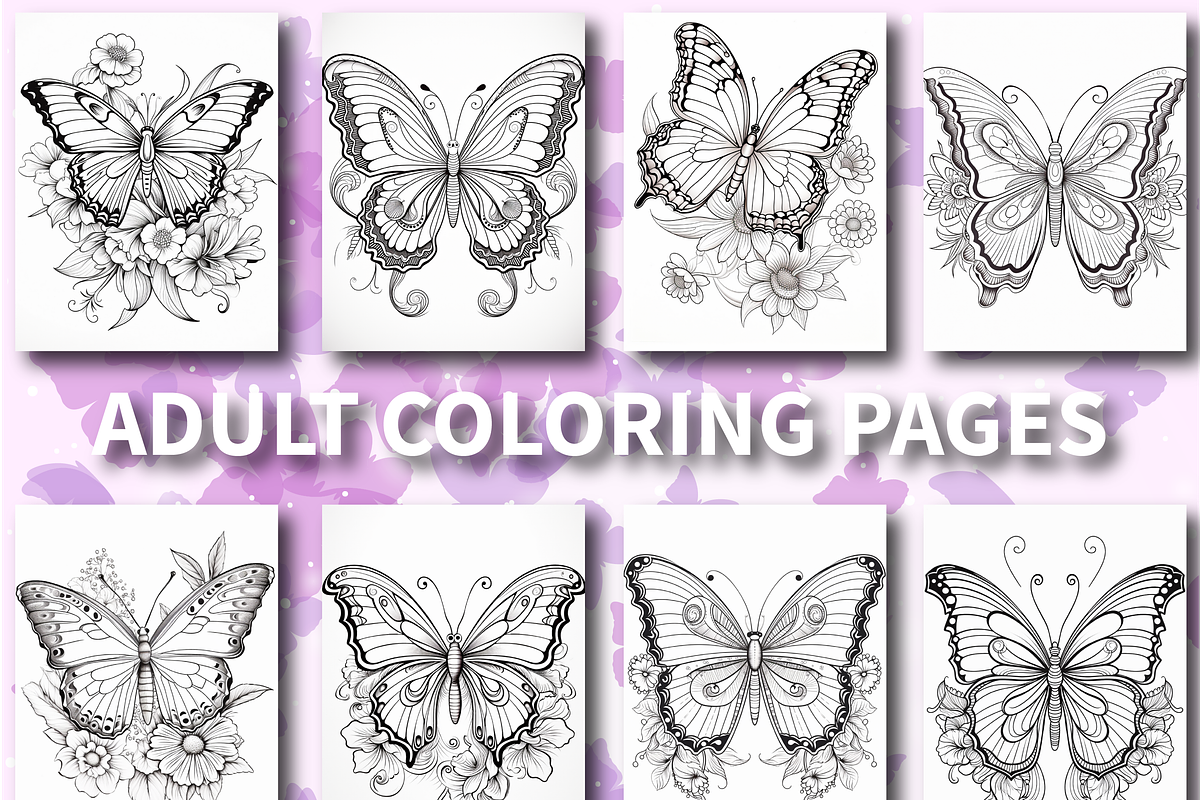 Butterfly Coloring Pages for Adults, an Education Illustration by Design Zone (Photo 4 of 7)