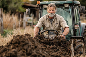 Senior farmer operating tractor movi, a Photo by Pixeness Studio