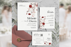 Burgundy Rose Invitation Suite bd013, an Invitation Template by TyphoonStudio