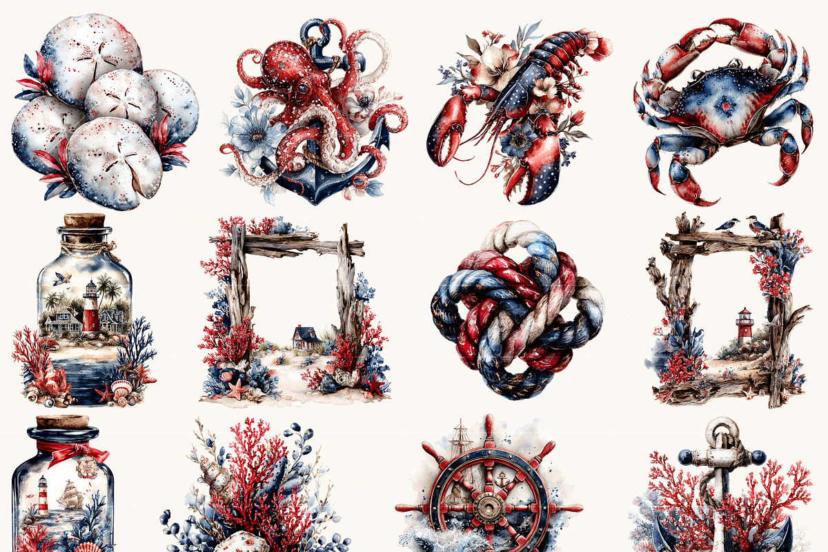 Watercolor Ocean Summer Clipart, a Seasonal Illustration by BusyDaydesign (Photo 2 of 9)