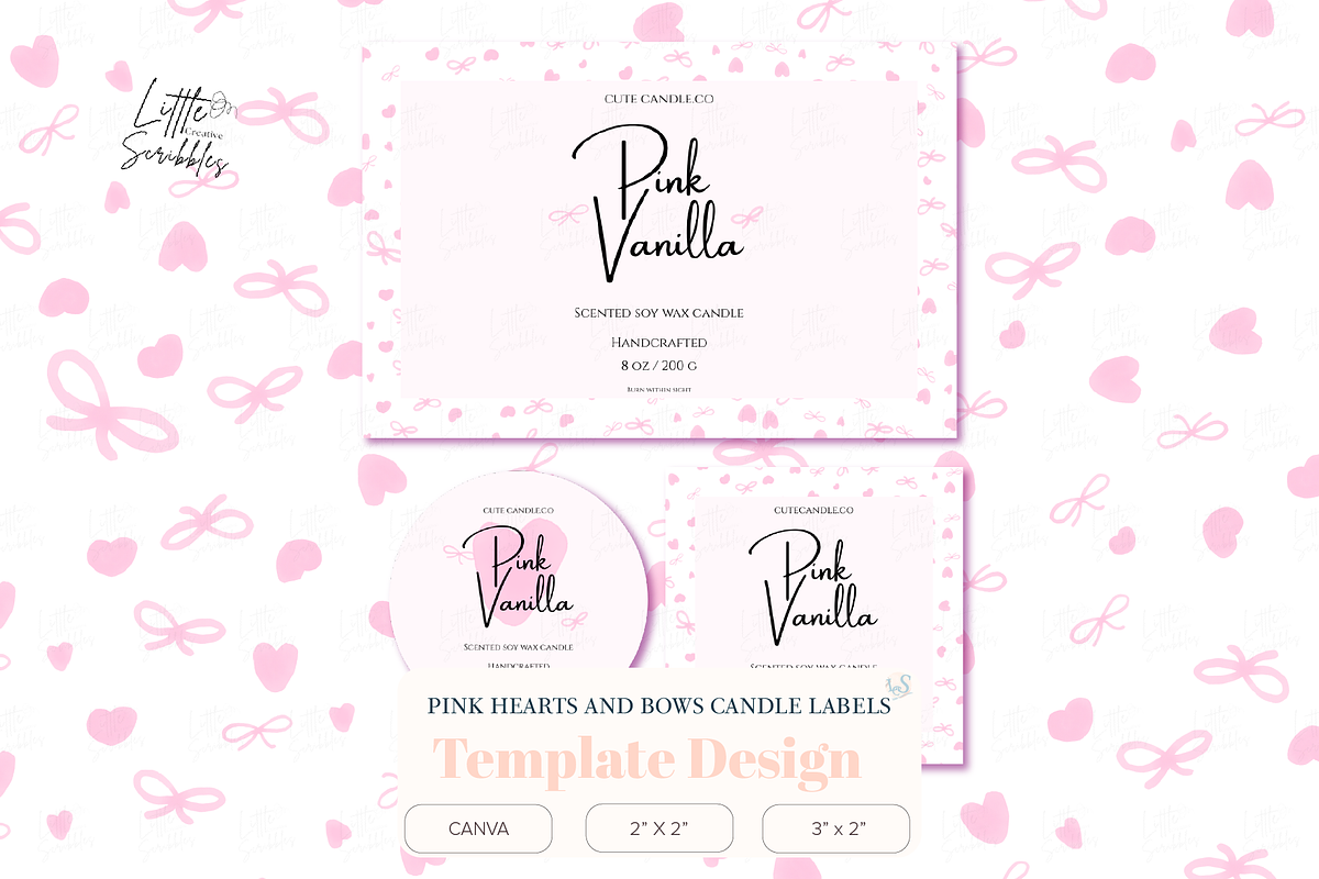 Watercolor Bow Heart Candle Labels, a Stationery Template by Little Creative Scribbles (Photo 1 of 6)