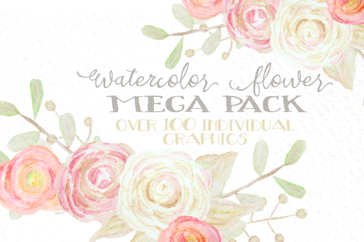 Watercolor Flowers Mega Pack, an Illustration by WeLivedHappilyEverAfter (Photo 1 of 5)