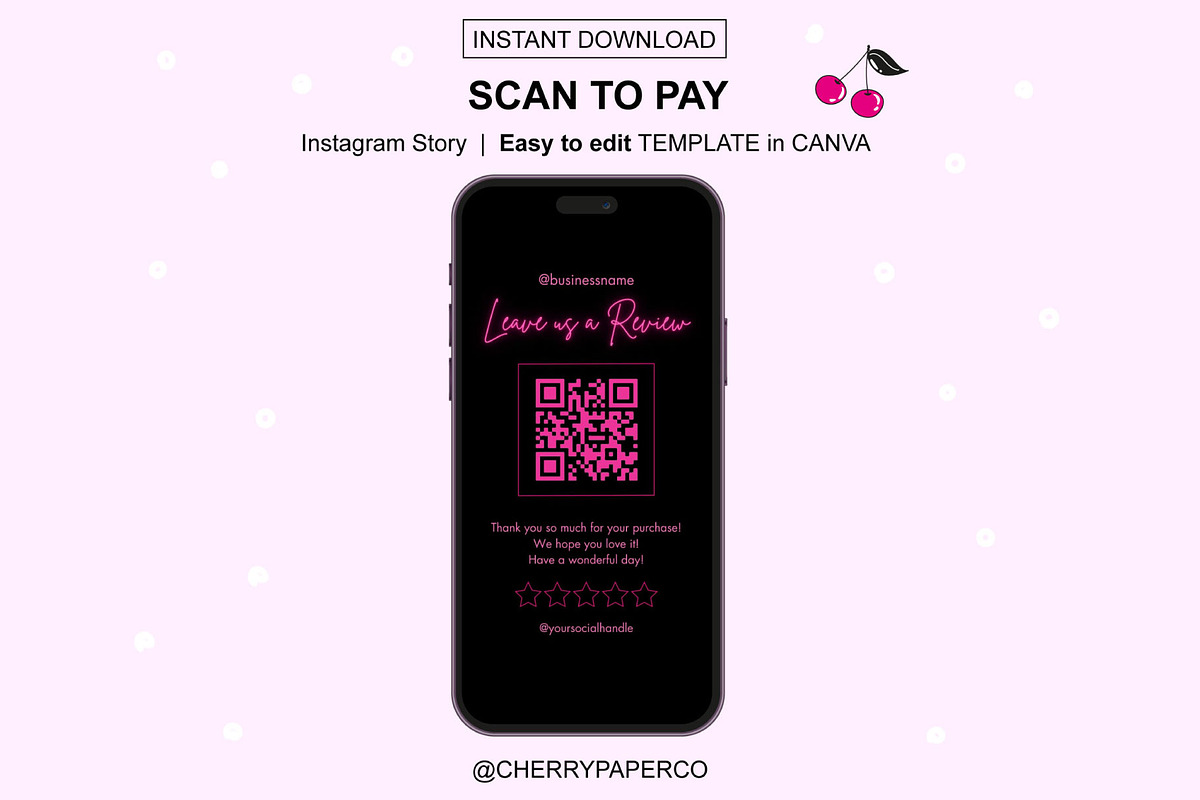 QR Code, Scan To Pay Sign Template, a Social Media Template by Cherry Paper Co (Photo 5 of 6)