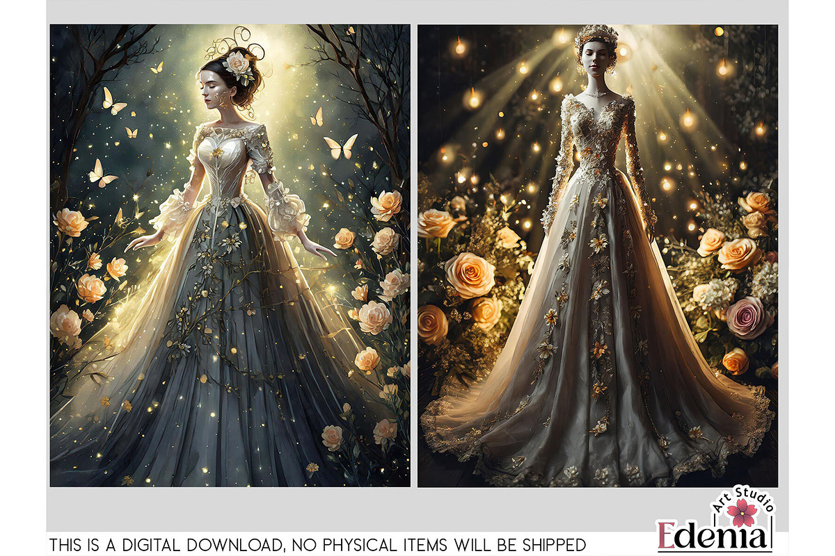 Victorian Gothic Wedding Dresses, a Wallpaper Graphic by EdeniaArtStudio (Photo 4 of 7)