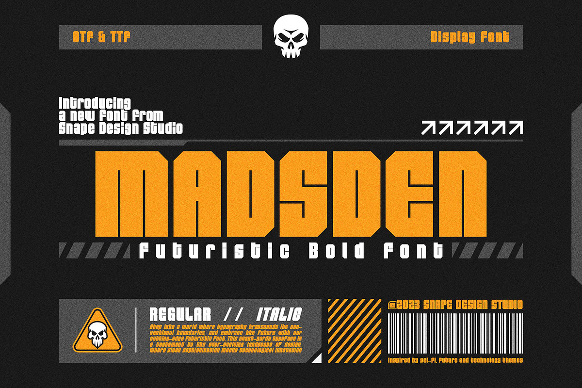 Madsden - Futuristic Font, a Sans Serif Font by Snape Design Studio (Photo 1 of 5)