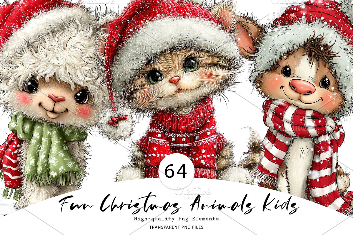 Fun Christmas Animals Kids Clipart, a Seasonal Illustration by CreationArt (Photo 1 of 7)