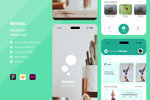Remia - Meditation Mobile Apps, an UI Kit Template by twinstd