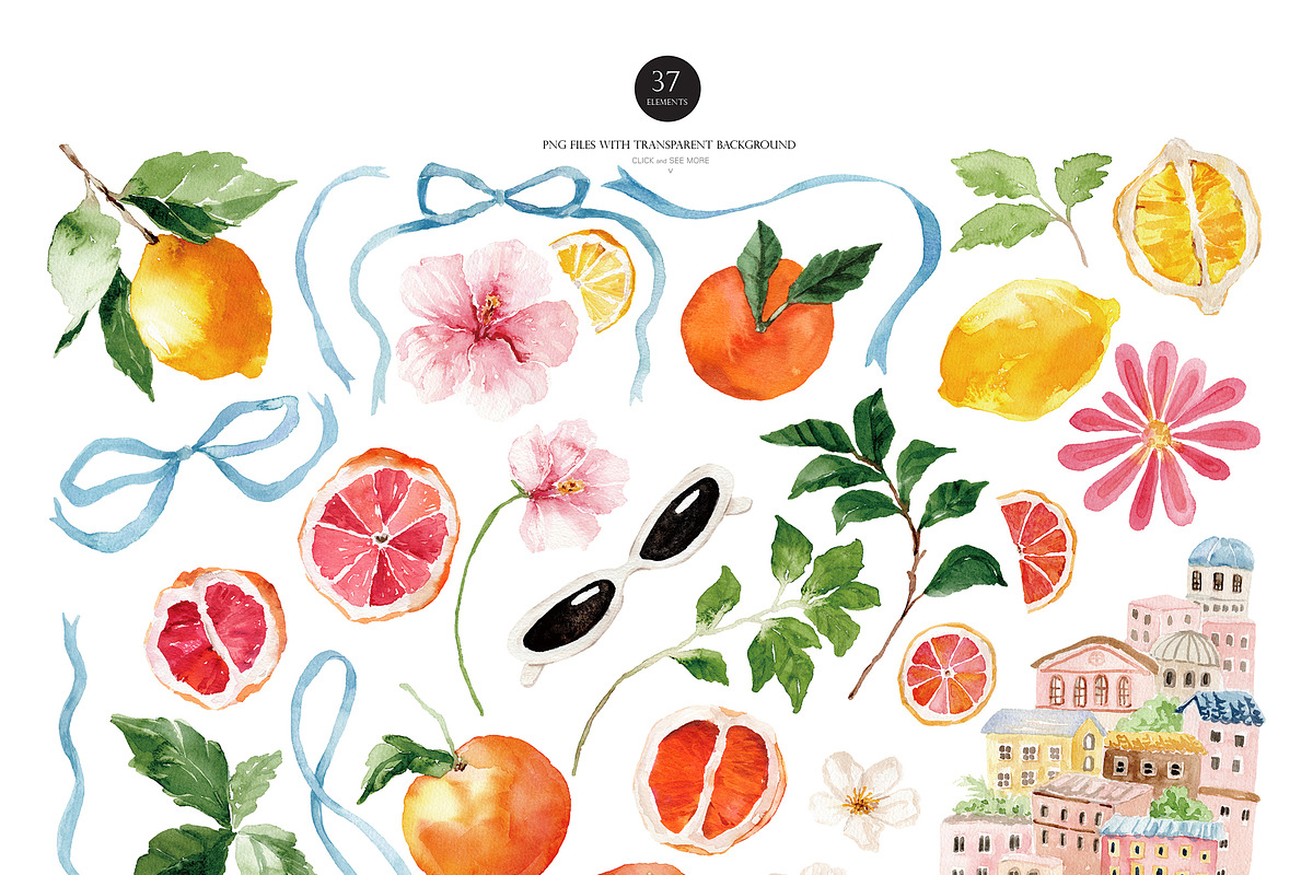 Watercolor Clipart - LA DOLCE VITA, a Decorative Illustration by Beigetime (Photo 3 of 13)