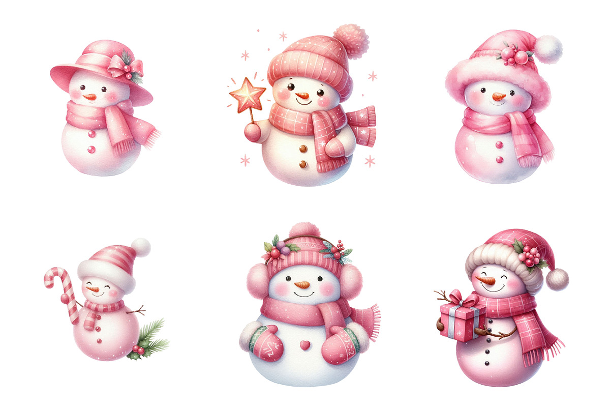 Pink Snowman Clipart, an Illustration by Design Market (Photo 2 of 5)