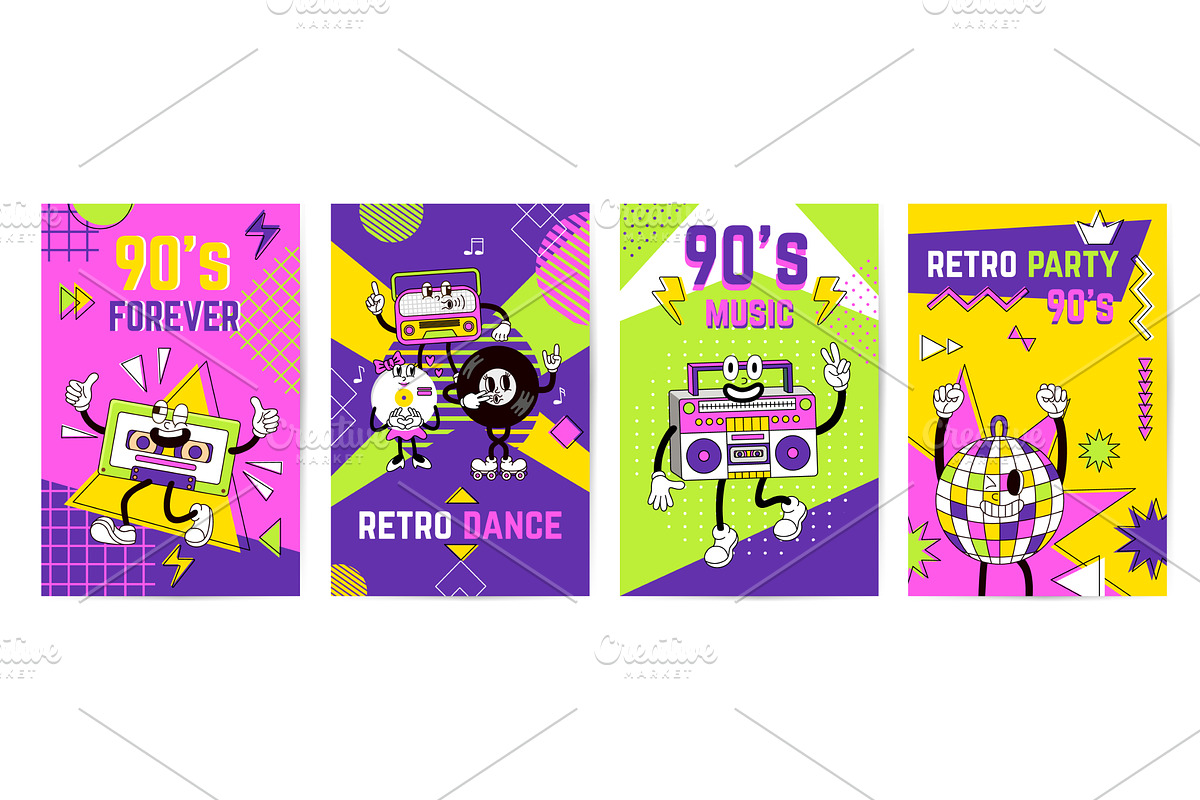 Music retro groovy banners. 80s 90s, a Sport Illustration by Valerie Bodnar