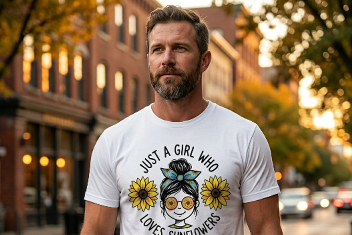 Just A Girl Who Loves Sunflowers PNG, a Shirt Mockup by Vector Stall (Photo 3 of 15)