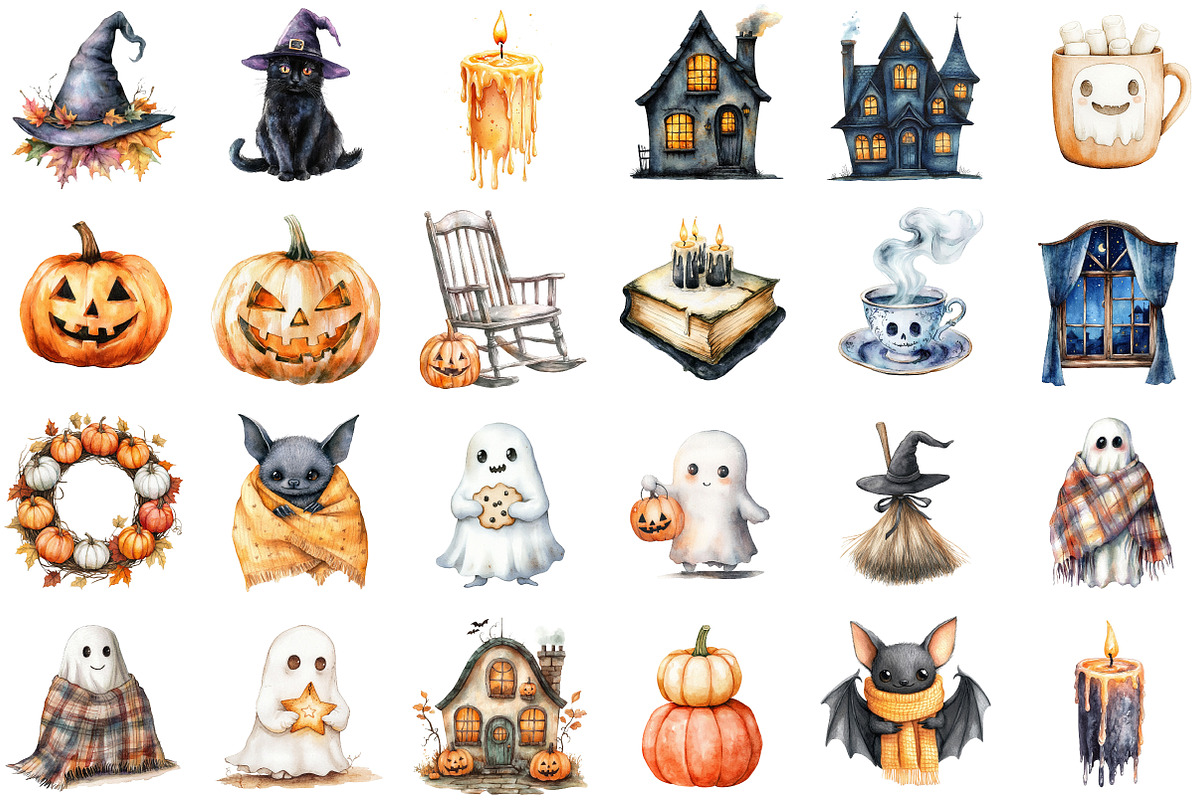 Watercolor Cozy Haunt Clipart Bundle, an Illustration by Sublimation Artist (Photo 2 of 6)