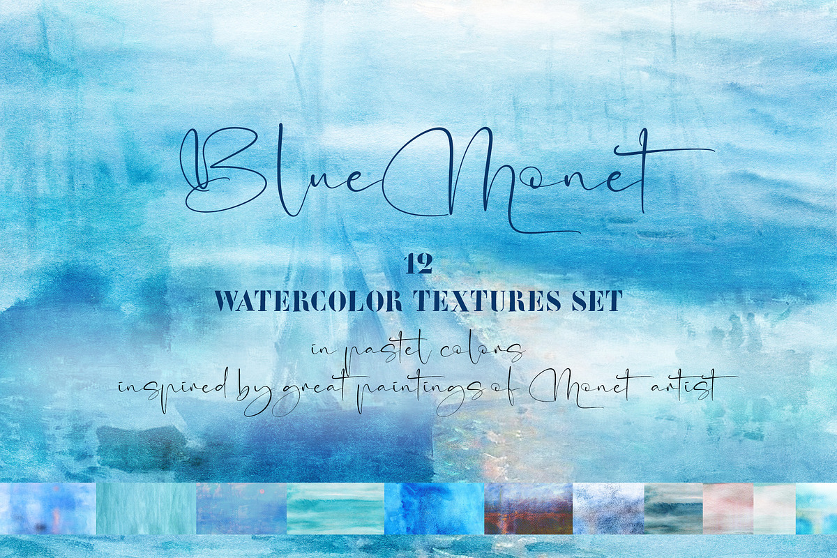 Blue Monet watercolor textures, a Texture Graphic by FleurArt (Photo 1 of 8)