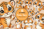 15 Bundle Watercolor Baby Tiger Wild, an Animal Illustration by Morspective (Thumbnail 1 of 8)