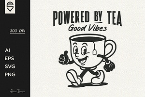 Tea Cup Retro Character T-shirt, a Graphic by shaondesigns