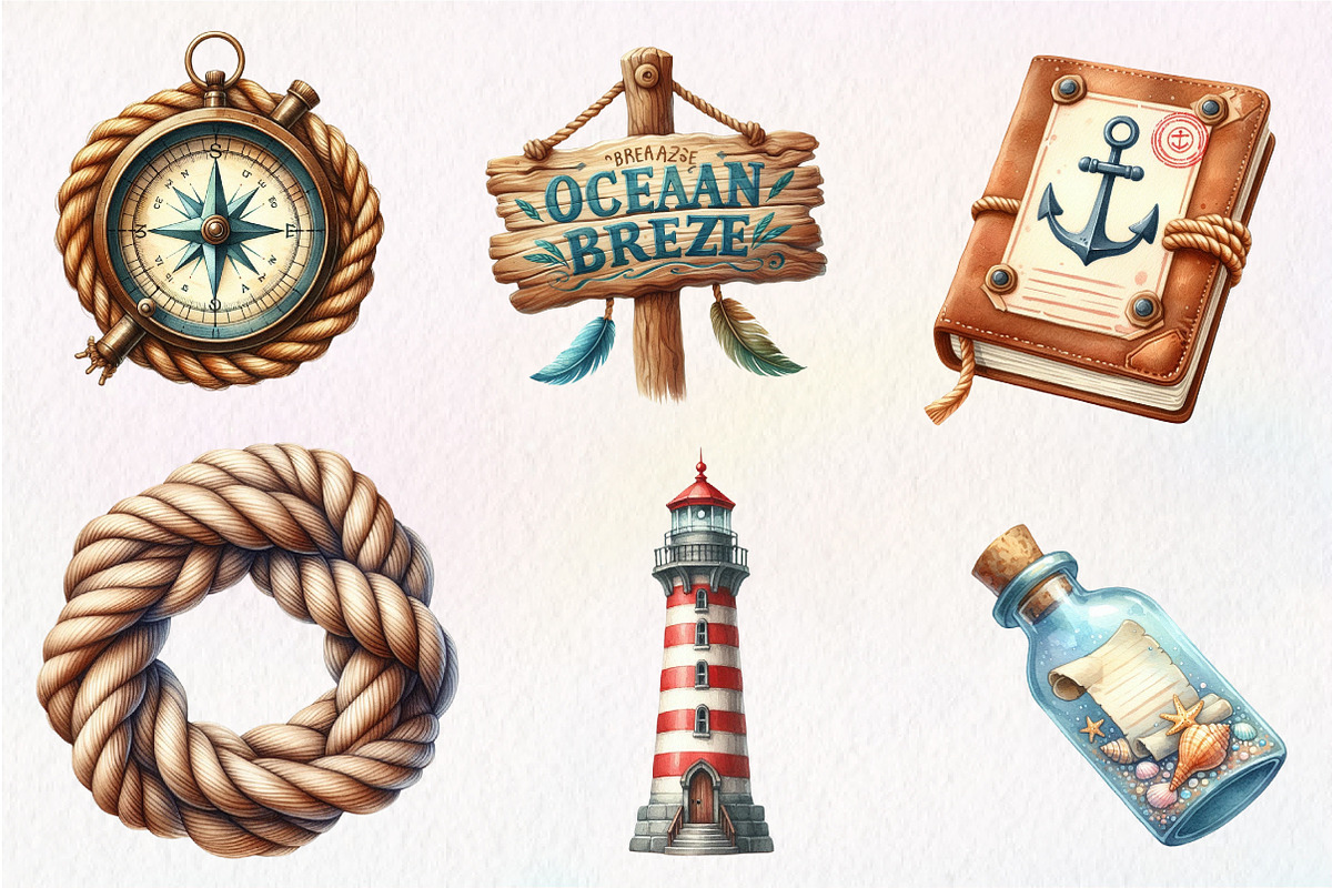 Nautical Ocean Watercolor Clipart, an Illustration by CreationArt (Photo 3 of 5)