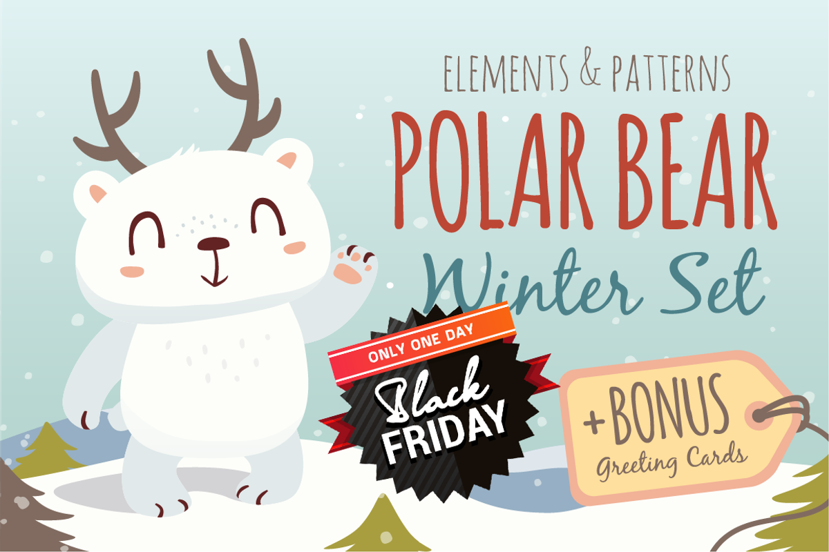 SALE! Polar Bear Winter Set, an Animal Illustration by SunnyWS (Photo 1 of 9)