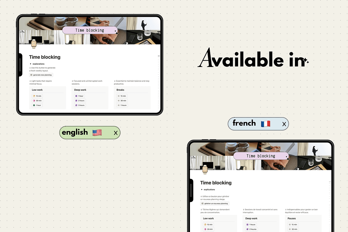 Time blocking - Notion template, an App Template by Iasan Design (Photo 6 of 7)
