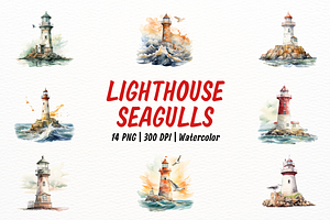 Watercolor Lighthouse and Seagulls, an Object Illustration by New-School-Wave