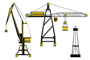 Vector set tower crane silhouette, a Technology Illustration by AlexZeL