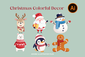 Watercolor Christmas Characters Set