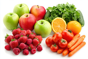Fresh colorful fruits and vegetables assortment, a Food & Drink Photo by AlyaAnd