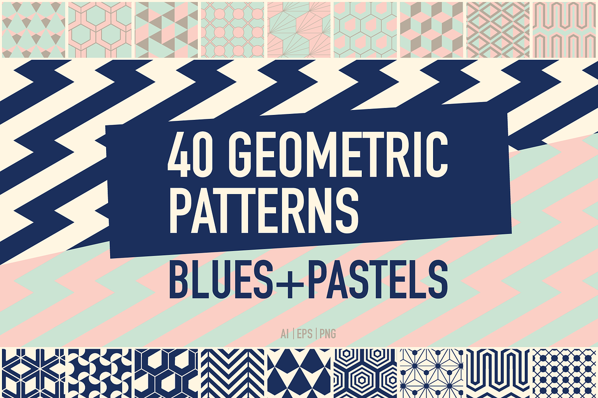 40 Geometric Patterns Blues+Pastels, a Pattern Graphic by Suphansa (Photo 1 of 12)