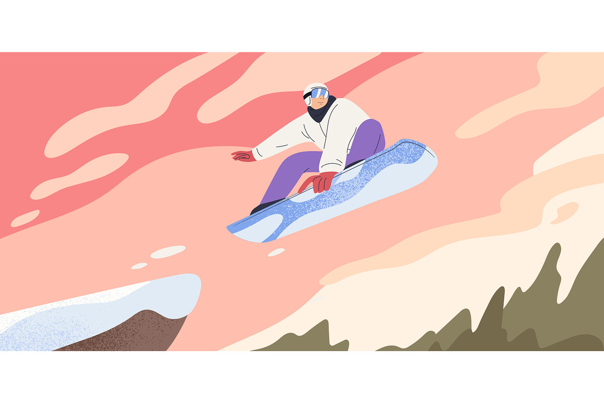 Snowboarders on mountain slopes set, a Sport Illustration by Good Studio (Photo 3 of 5)