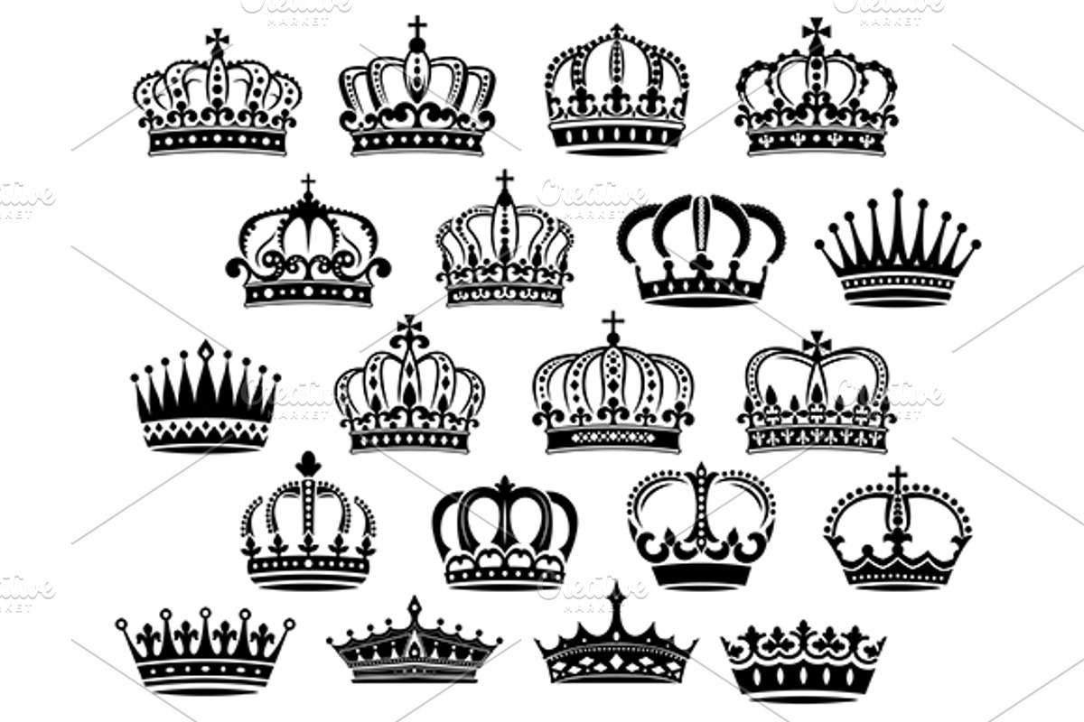 Royal medieval heraldic crowns set, a Graphic by Vector Tradition