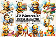 Watercolor Back to School Bee Clipar, an Animal Illustration by DreamCafeArt (Thumbnail 1 of 5)
