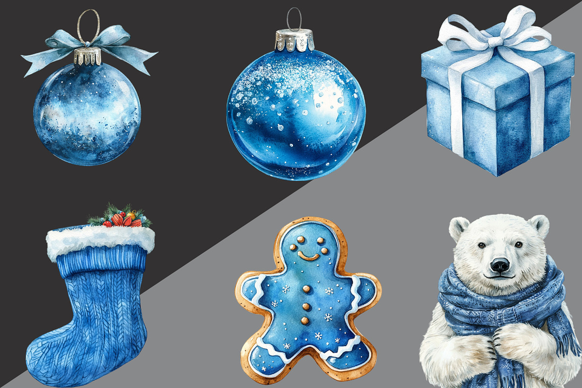 Cozy Christmas Blue Clipart, an Illustration by Black Bird Studio (Photo 2 of 6)