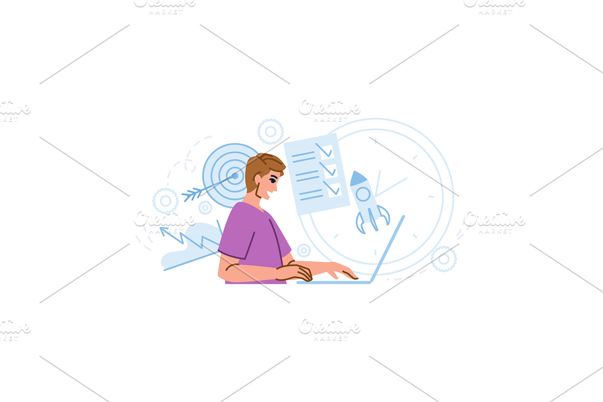 Project manager working on laptop, a Person Illustration by pikepicture