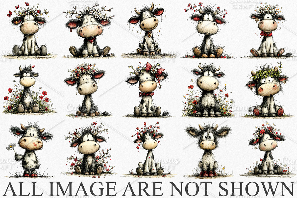Watercolor Spring Cow Clipart Bundle, an Illustration by Canvas Craft (Photo 3 of 7)