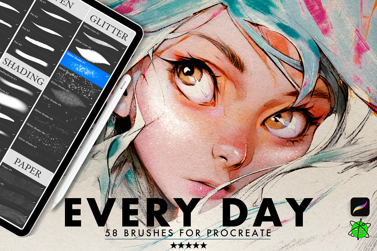 58 Procreate Brushes For Every Day, a Brush Add-On by Nuclear Brushes (Photo 1 of 10)