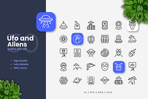 Ufo And Aliens Outline Icons