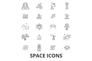 Space, Star, Planet, Spaceship, Outer, Galaxy, Astronaut, Earth, Universe, Moon Line Icons. Editable Strokes. Flat Design Vector Illustration Symbol C