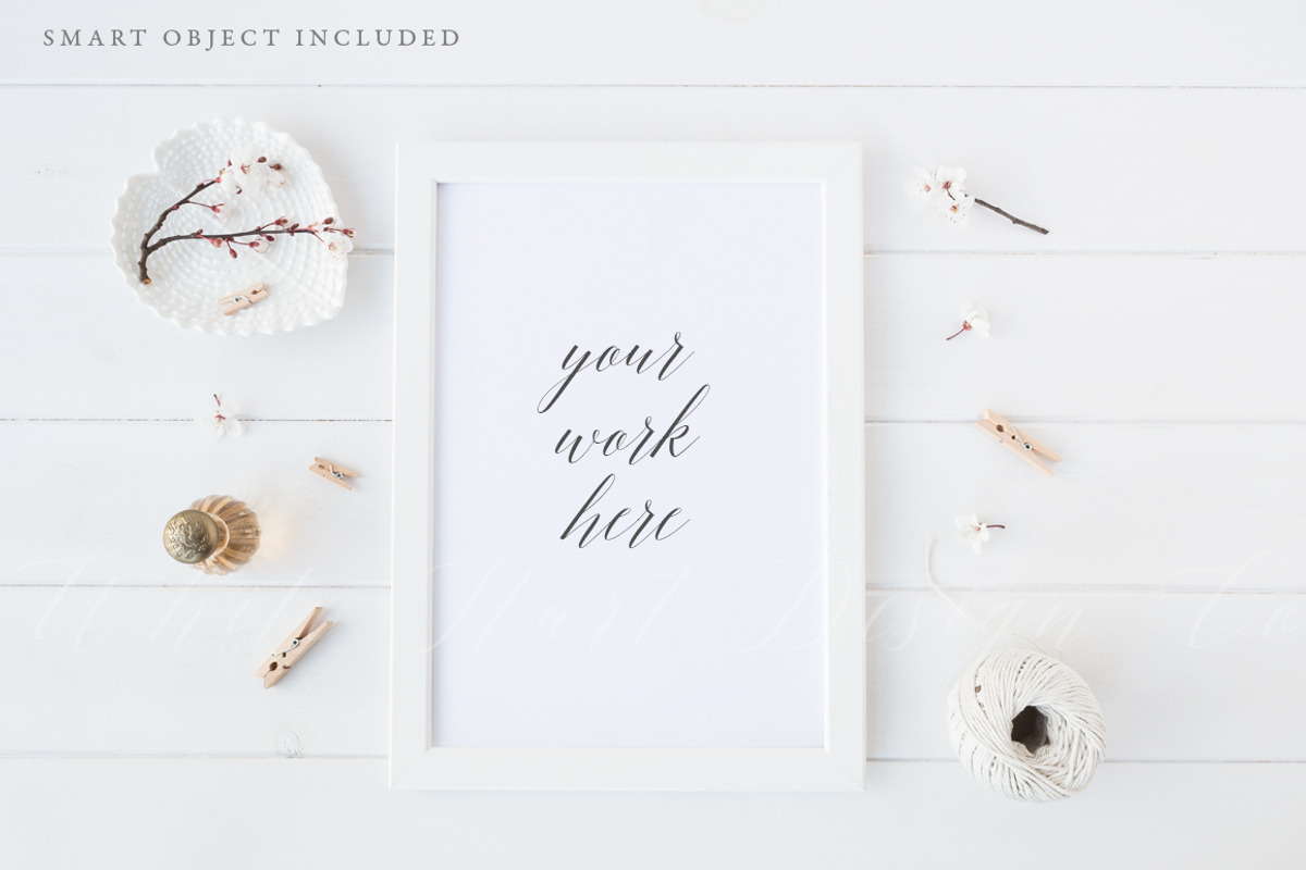 Beauty floral A4 frame mockup, a Print Template by White Hart Co.
