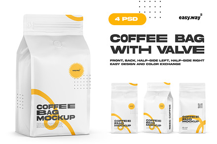 Matte Coffee Bag Mockups Set, a Packaging Mockup by easy.way