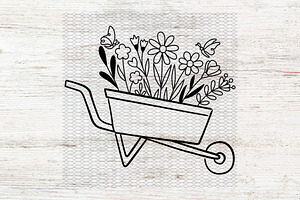 Floral Wheelbarrow svg, Wheelbarrow