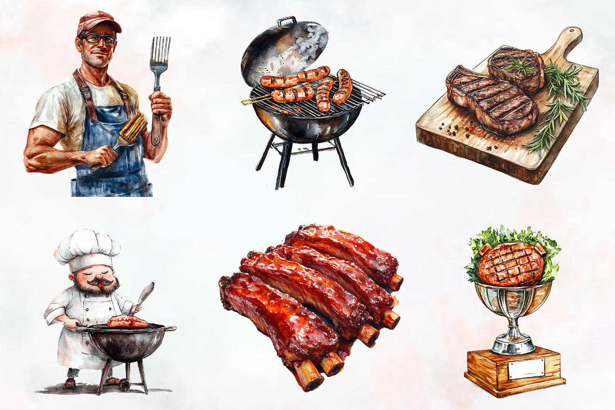 Barbecue Watercolor Cliparts, a Food Illustration by RobertsArt (Photo 4 of 7)