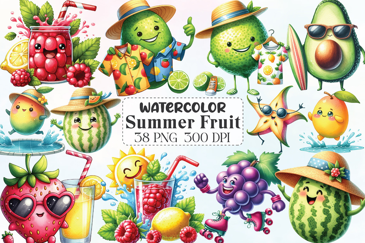 Watercolor Summer Fruit Clipart, an Illustration by CraftArtStudio (Photo 1 of 6)