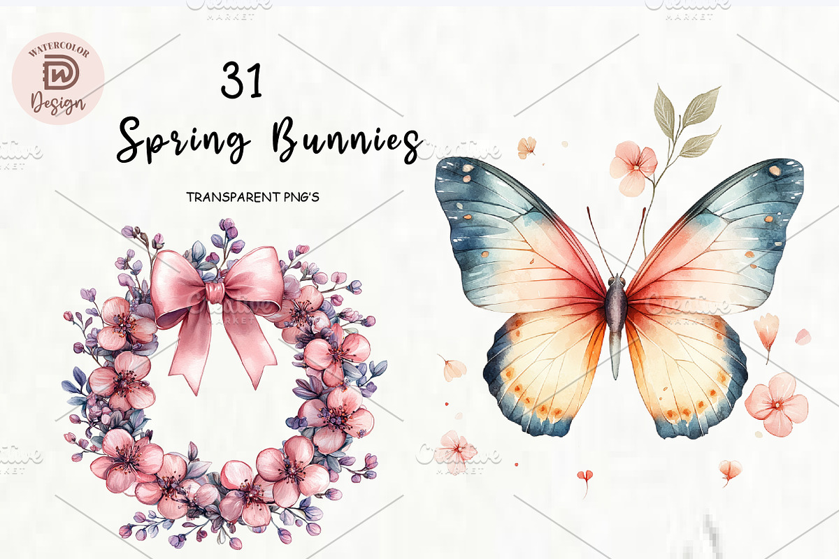 Easter Clipart Spring Bunnies, an Illustration by Watercolor design (Photo 1 of 8)