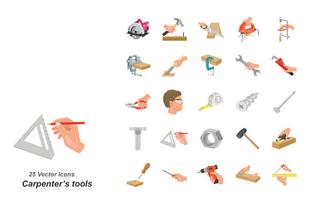 Carpenter's tools color icons