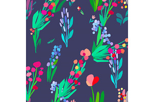 Seamless pattern with flowers, plant