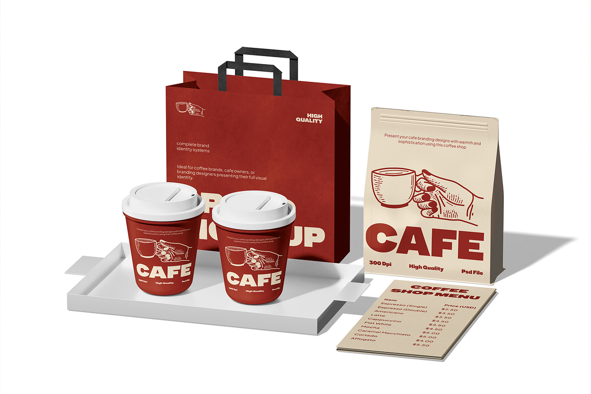 Cafe & Coffeeshop Branding Mockup, a Packaging Mockup by Unerispace (Photo 3 of 5)