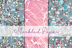 3 Hand Marbled Papers "Aquarelle"