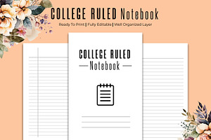 College Ruled Notebook Kdp Interior, a Stationery Template by Hurairagraphics