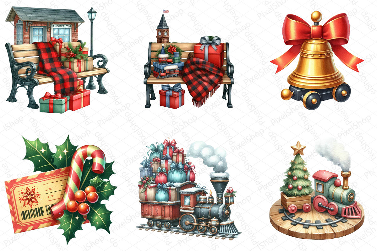 Christmas Train Station Clipart, an Illustration by DreamPrint404 (Photo 4 of 4)