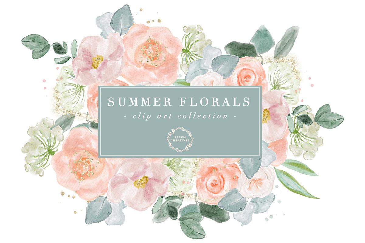 Summer Floral Peony Roses Clipart, a Background Graphic by Essem Creatives (Photo 1 of 5)