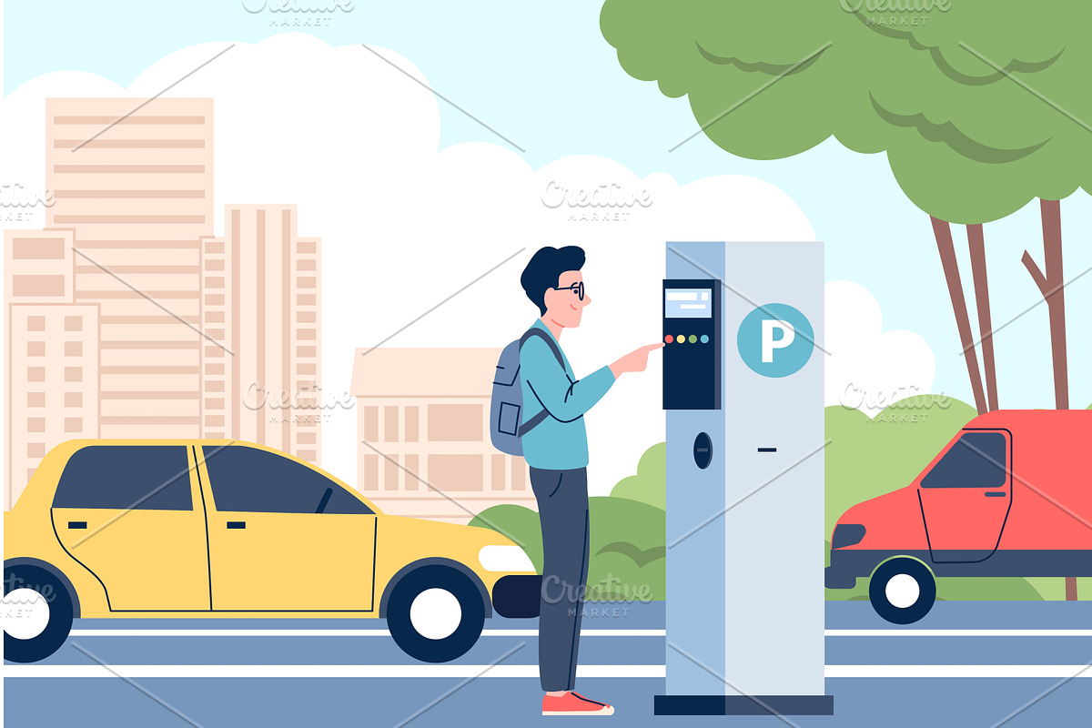 Parking system pay. Male driver, a Transportation Illustration by LadadikArt